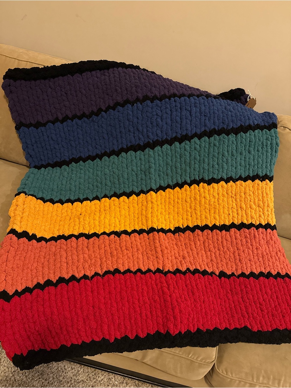 Colorblock Striped Chenille Throw Blanket in Multicolor